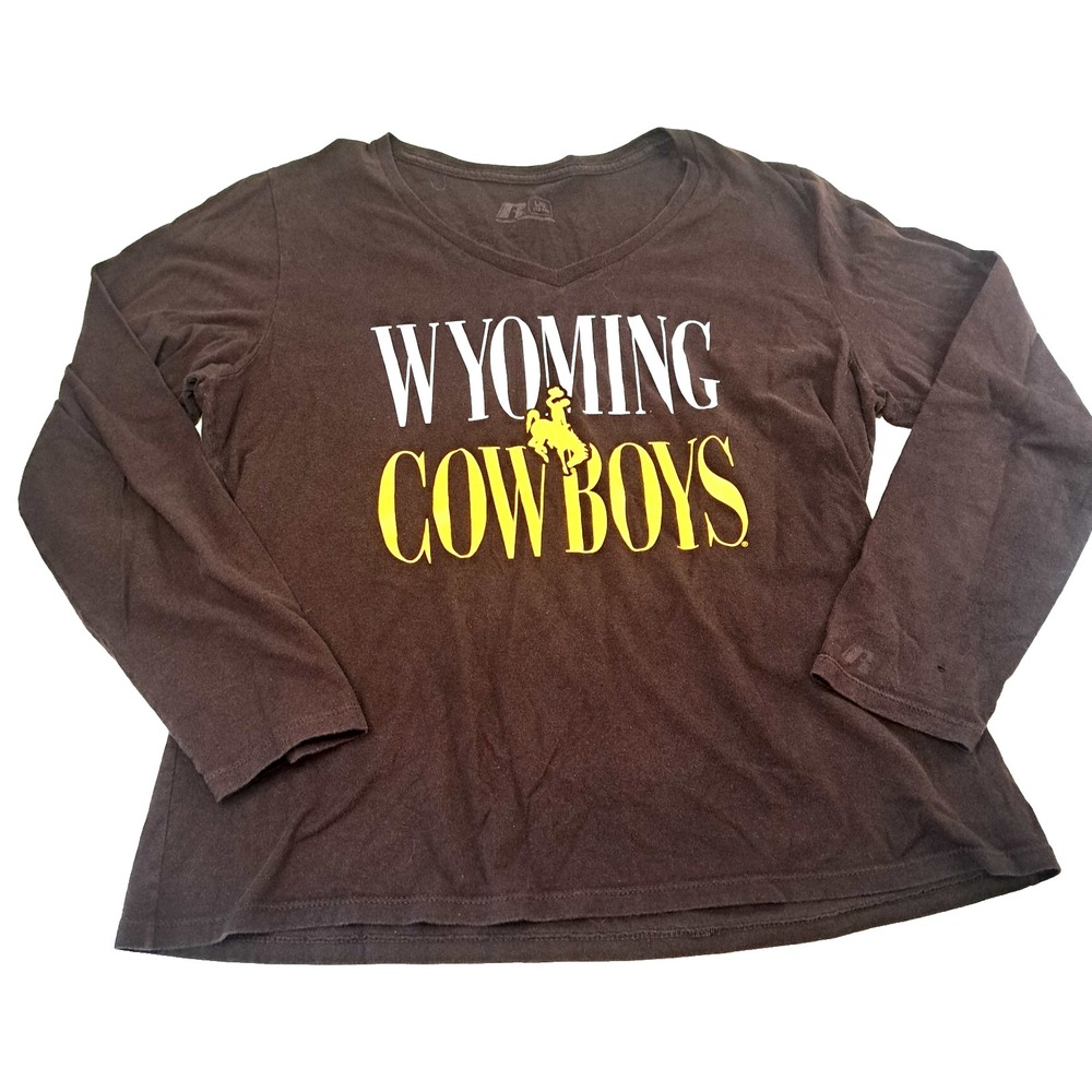 Vtg Russell Athletic Wyoming Cowboys Long Sleeve Shirt Women's L Brown